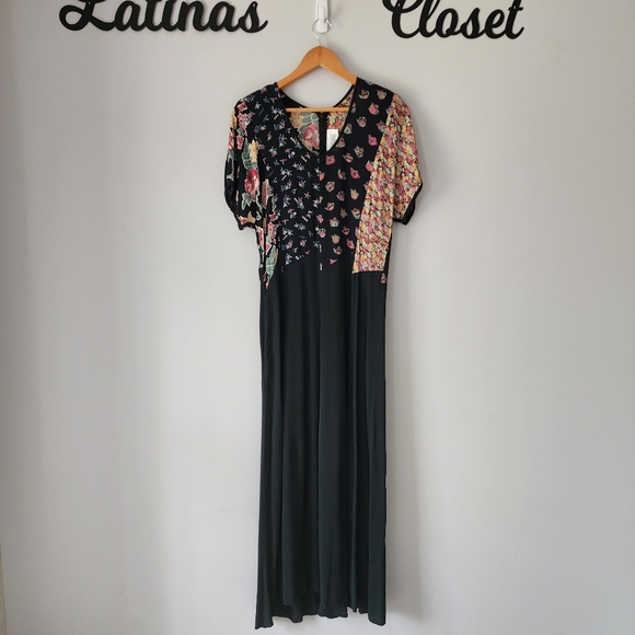 Vintage 90’s 701 California Black Multifloral Print Maxi Dress Size Medium - Picture 2 of 12